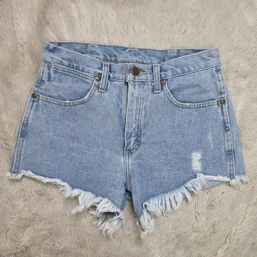 Wrangler Reworked Cutoff Jean Shorts High Waisted Fray Hem Festival Boho Size 26 - Picture 2 of 7